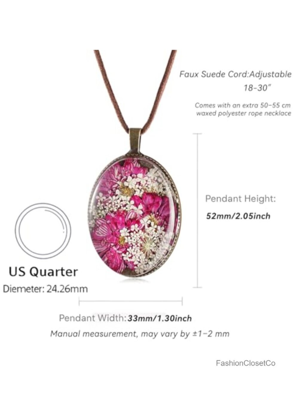 Handmade Resin Real Pressed Flower Pendant Necklace Adjustable Cord Gift - Picture 3 of 4